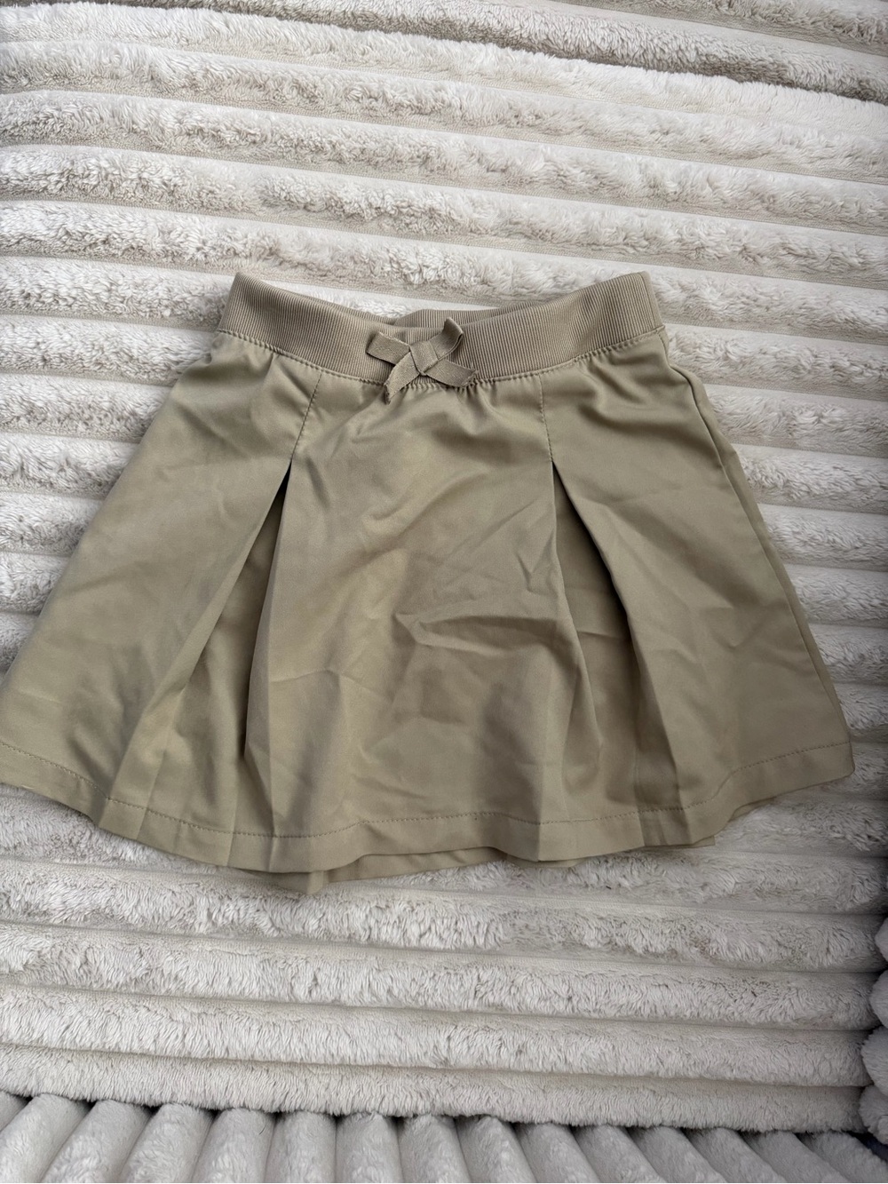 Place Girls' Khaki Pleated Skirt with Front Bow Waistband